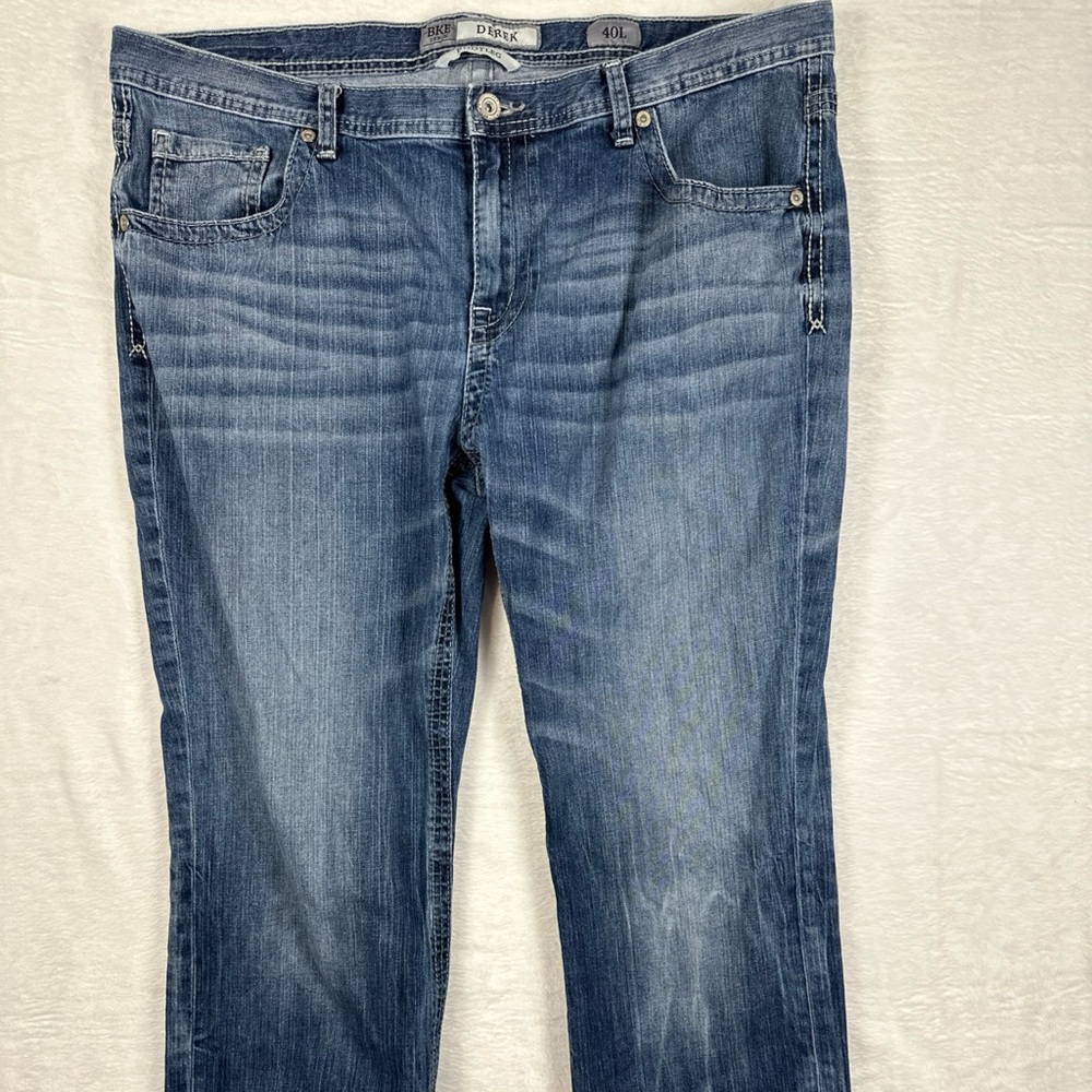 BKE Buckle DEREK 40L Bootleg Men's 40x33  Thick Stitch Jeans Acid Wash